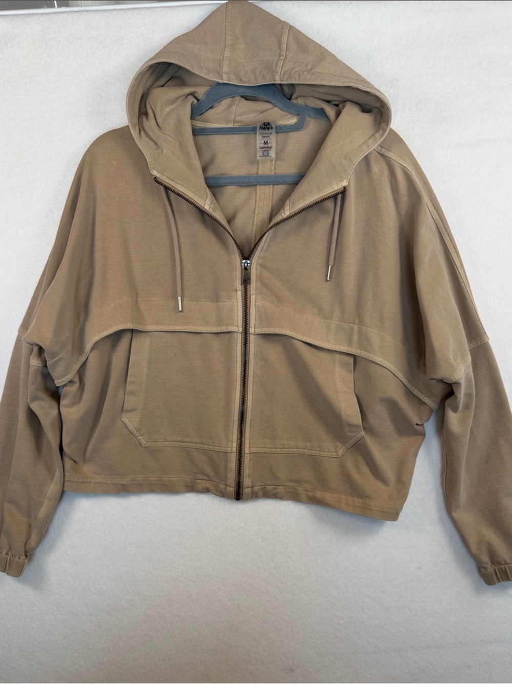Mono B Taupe Hooded Zip Bomber Jacket